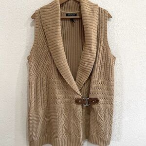 Laurn RALPH LAUREN Women's Sleeveless Cable Knit Buckel Brown Sweater Size 2X